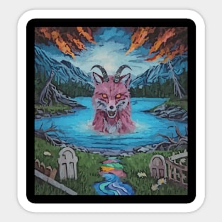 watercolor zombie fox in lake with horns Sticker